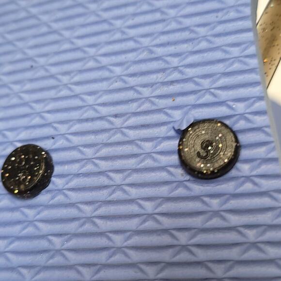 Bee Positive Flip Flops Size 5 / 6 Blue Glitter Straps Black Foam​ - Picture 11 of 12